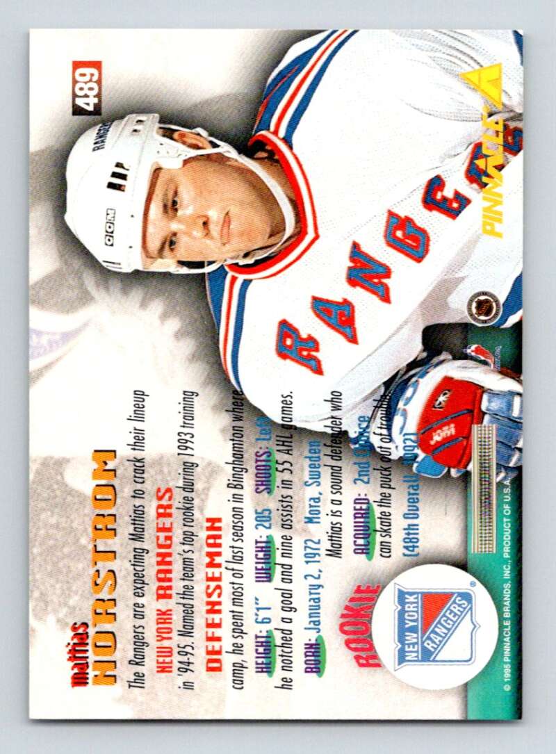 1994-95 Pinnacle #489 Mattias Norstrom  New York Rangers  Image 2