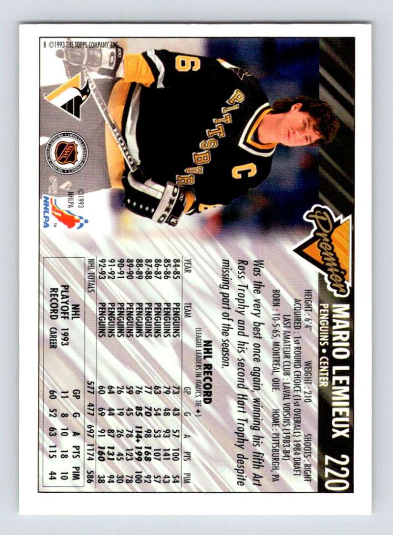 1993-94 Topps Premier #220 Mario Lemieux Pittsburgh Penguins V33333