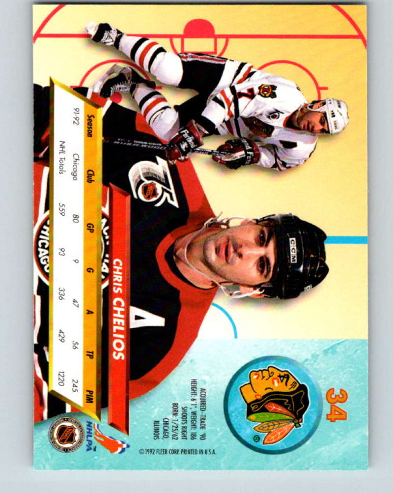 1992-93 Fleer Ultra #34 Chris Chelios  Chicago Blackhawks  Image 2
