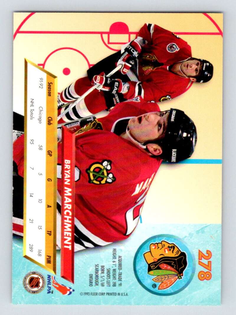 1992-93 Fleer Ultra #278 Bryan Marchment  Chicago Blackhawks  Image 2