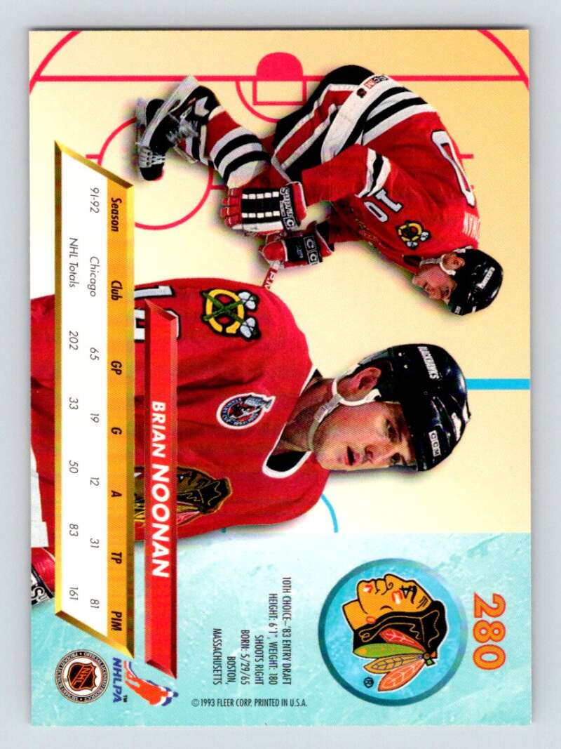 1992-93 Fleer Ultra #280 Brian Noonan  Chicago Blackhawks  Image 2