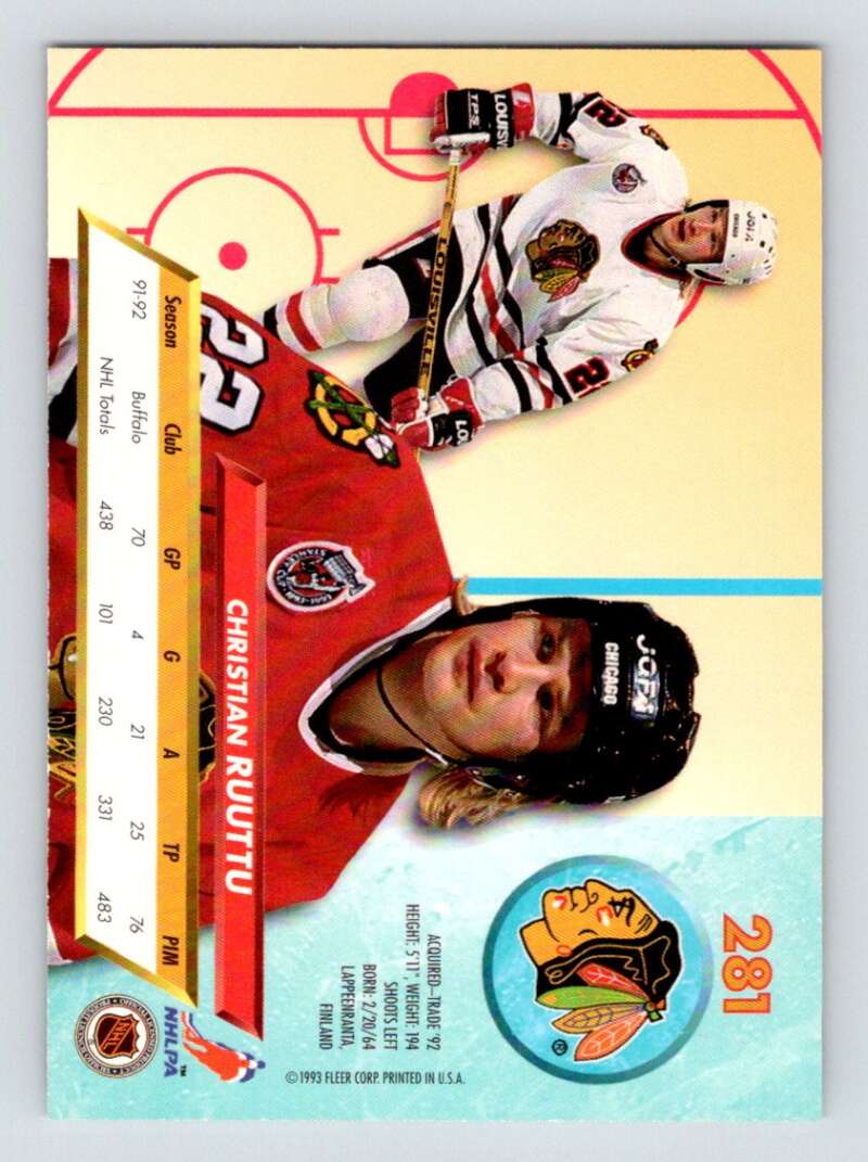 1992-93 Fleer Ultra #281 Christian Ruuttu   Image 2