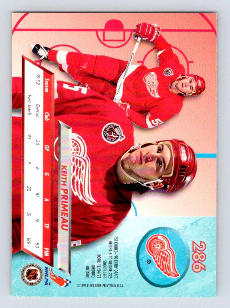 1992-93 Fleer Ultra #286 Keith Primeau  Detroit Red Wings  Image 2