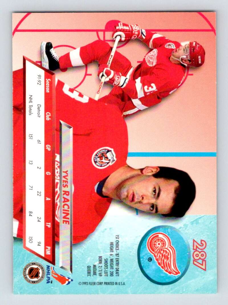 1992-93 Fleer Ultra #287 Yves Racine  Detroit Red Wings  Image 2