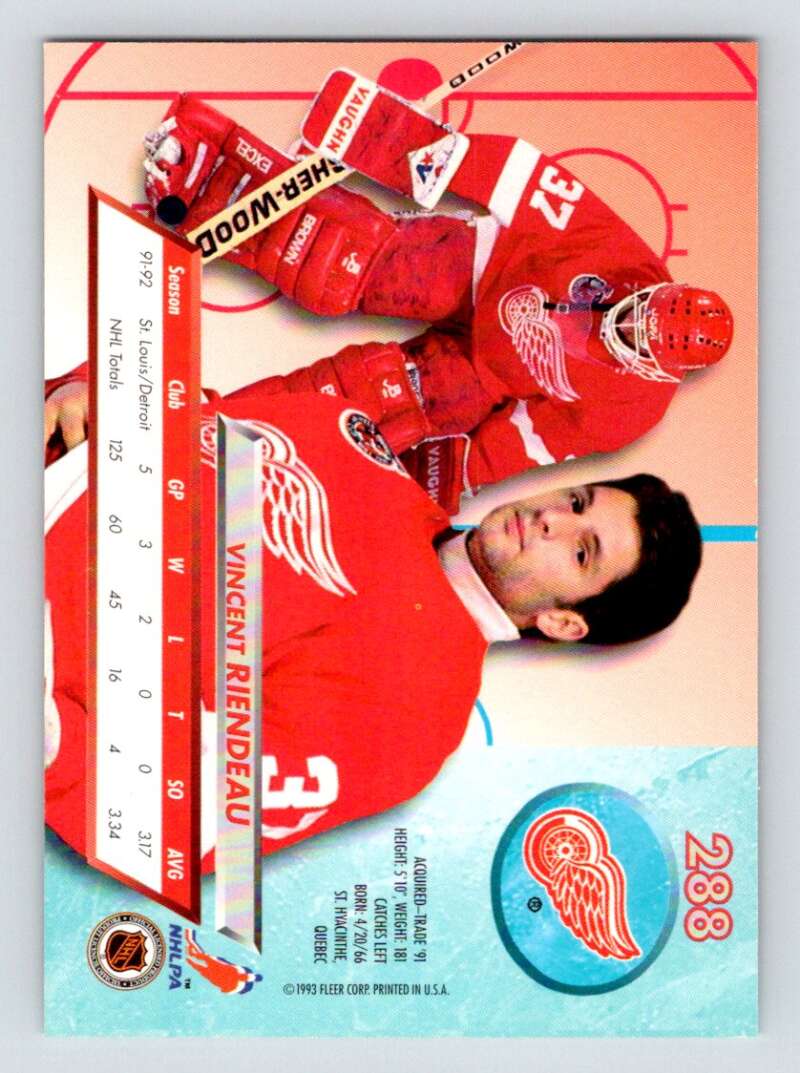 1992-93 Fleer Ultra #288 Vincent Riendeau   Image 2