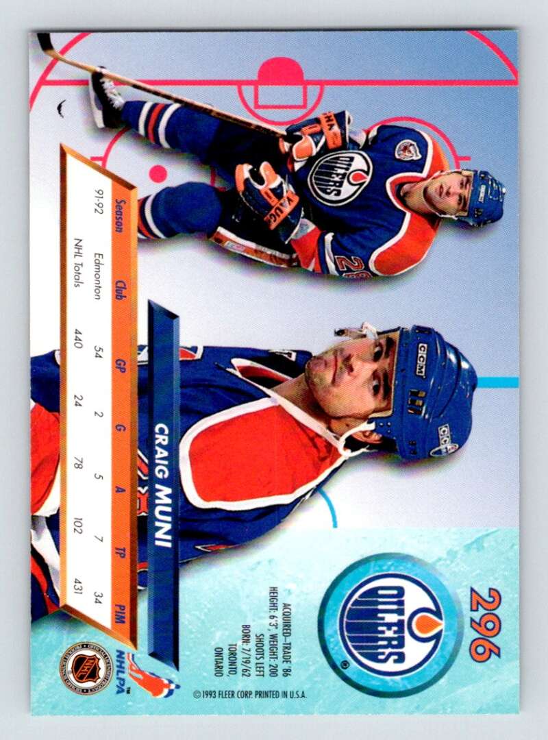 1992-93 Fleer Ultra #296 Craig Muni  Edmonton Oilers  Image 2