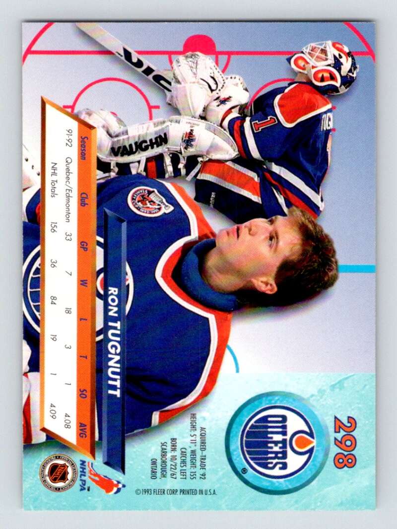 1992-93 Fleer Ultra #298 Ron Tugnutt  Edmonton Oilers  Image 2