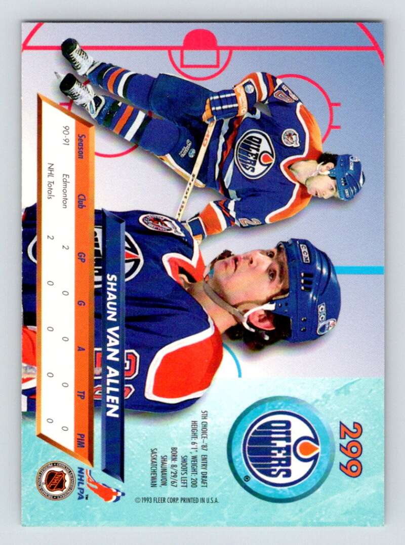 1992-93 Fleer Ultra #299 Shaun Van Allen  Edmonton Oilers  Image 2