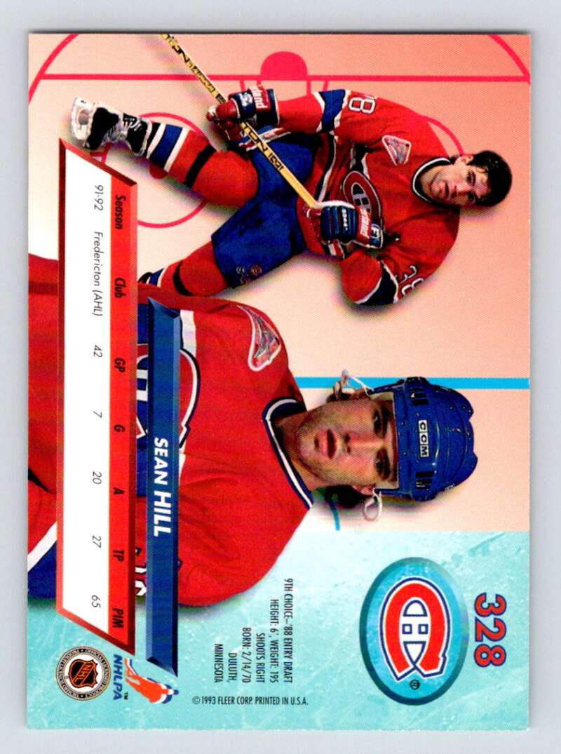 1992-93 Fleer Ultra #328 Sean Hill  RC Rookie Montreal Canadiens  Image 2