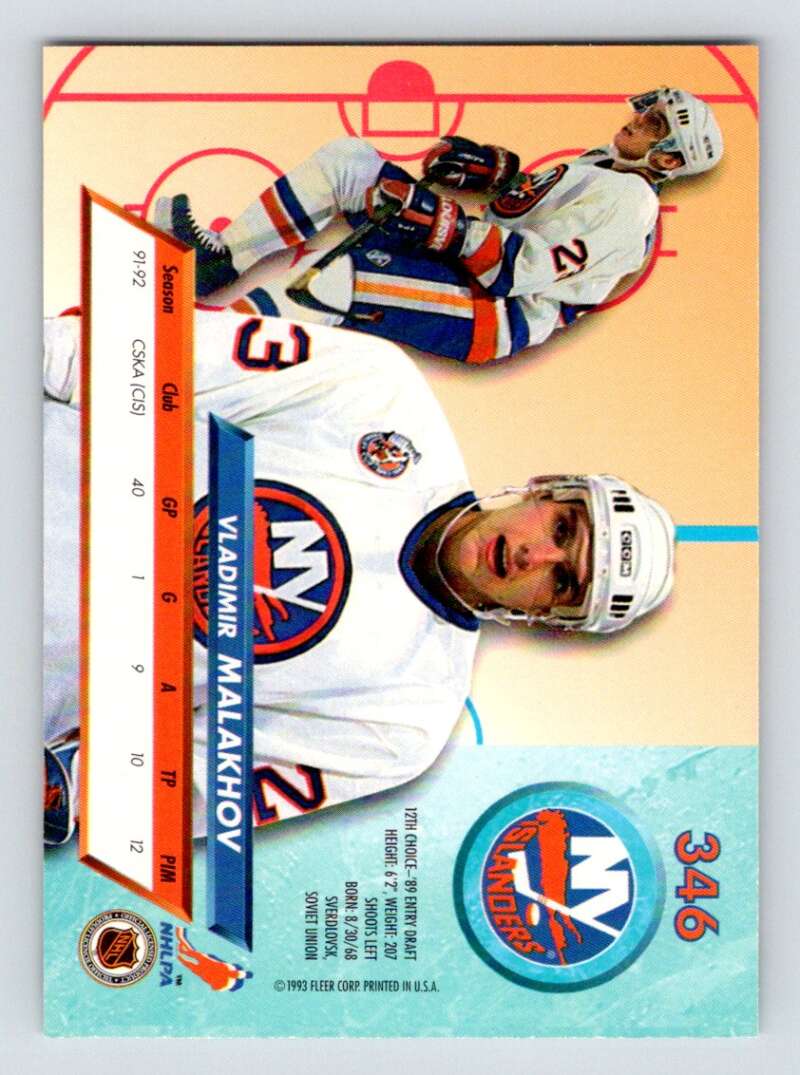 1992-93 Fleer Ultra #346 Vladimir Malakhov  New York Islanders  Image 2