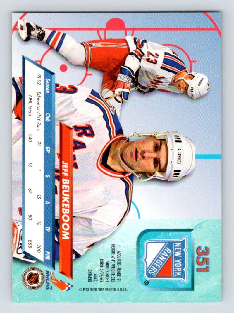 1992-93 Fleer Ultra #351 Jeff Beukeboom   Image 2