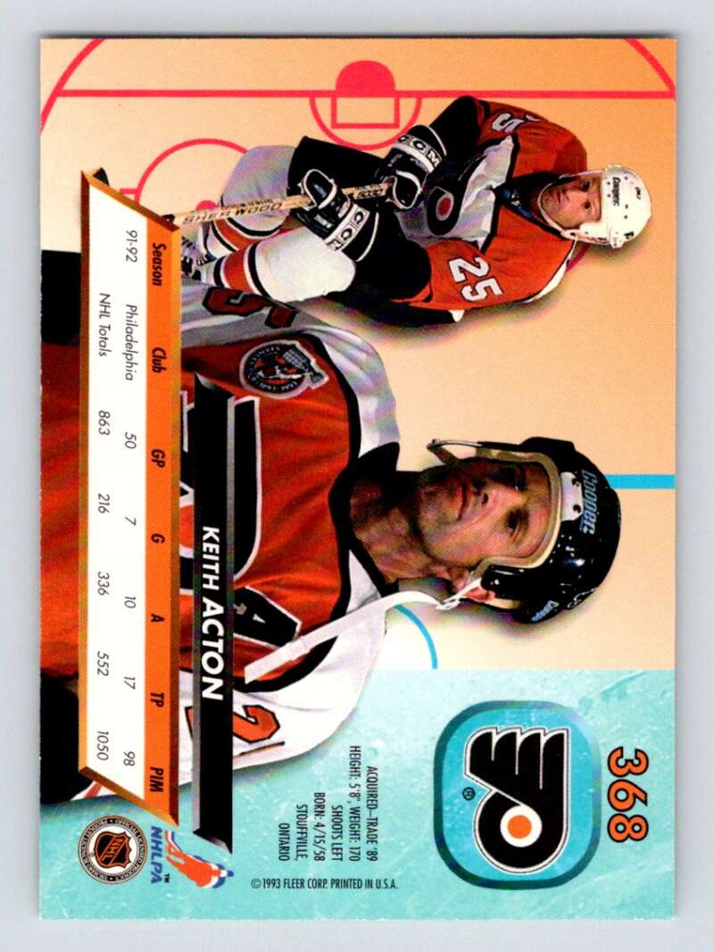 1992-93 Fleer Ultra #368 Keith Acton  Philadelphia Flyers  Image 2