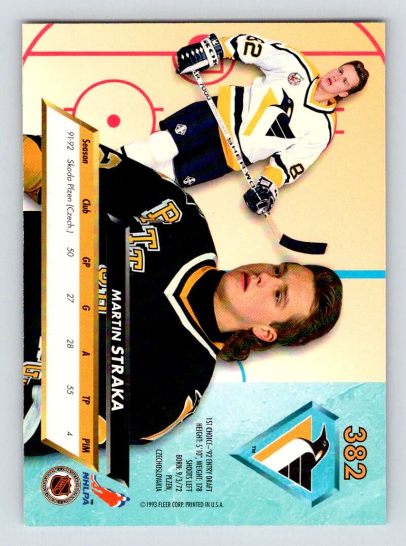 1992-93 Fleer Ultra #382 Martin Straka  RC Rookie Pittsburgh Penguins  Image 2