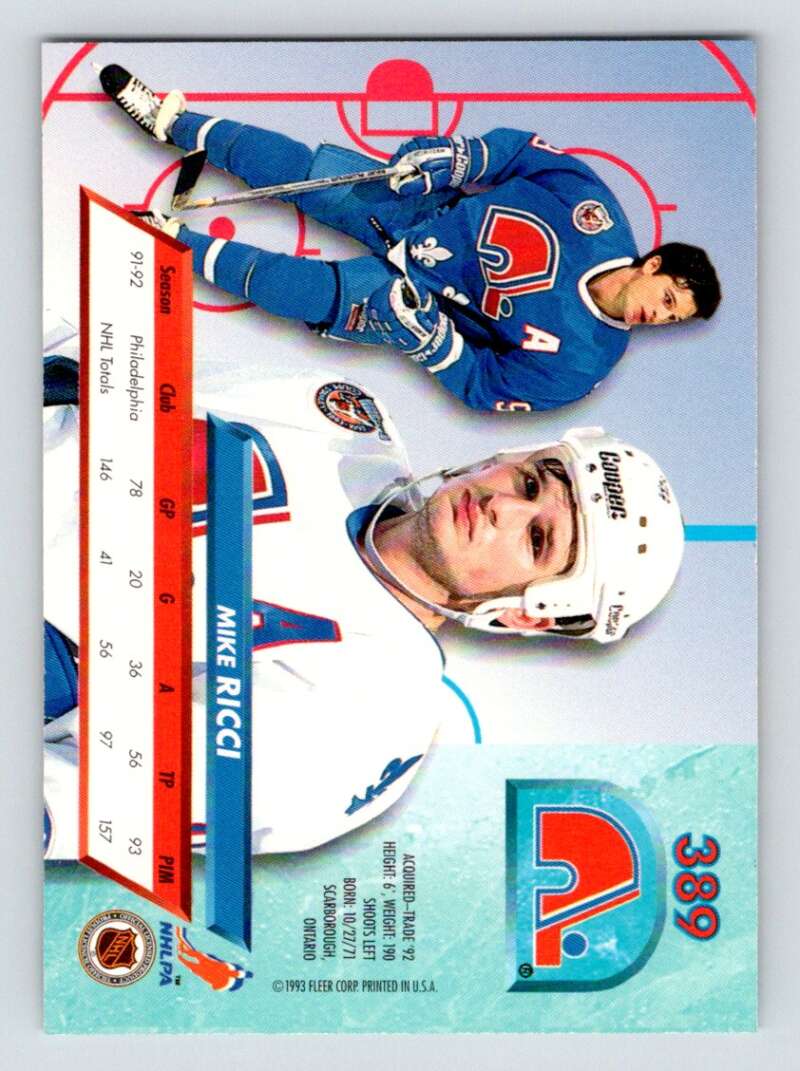 1992-93 Fleer Ultra #389 Mike Ricci   Image 2