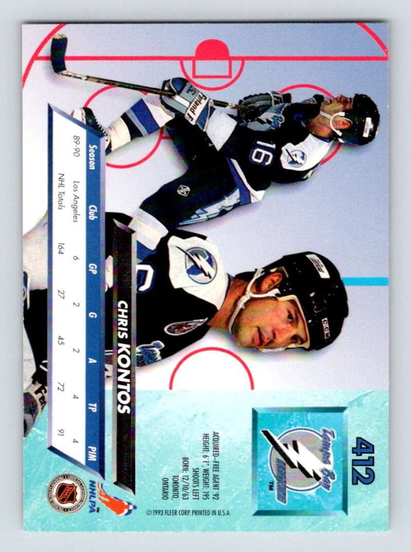 1992-93 Fleer Ultra #412 Chris Kontos  RC Rookie Tampa Bay Lightning  Image 2