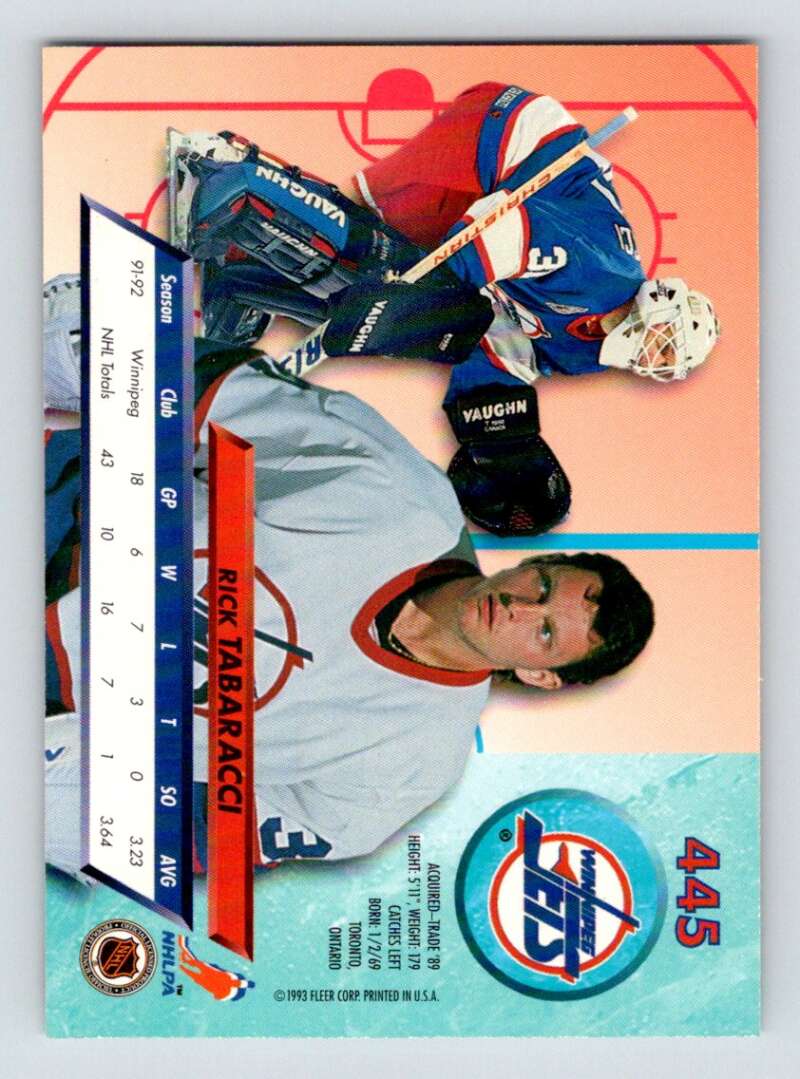 1992-93 Fleer Ultra #445 Rick Tabaracci  Winnipeg Jets  Image 2