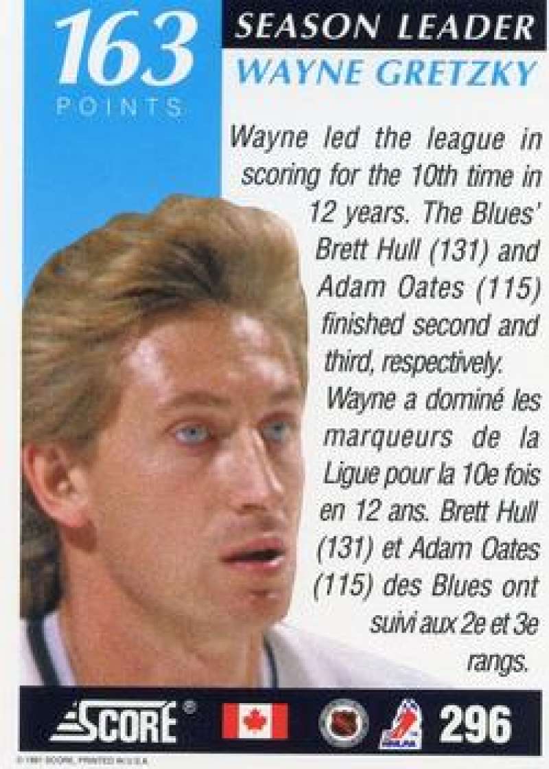 1991-92 Score Canadian Bilingual #296 Wayne Gretzky LL  Los Angeles Kings  Image 2