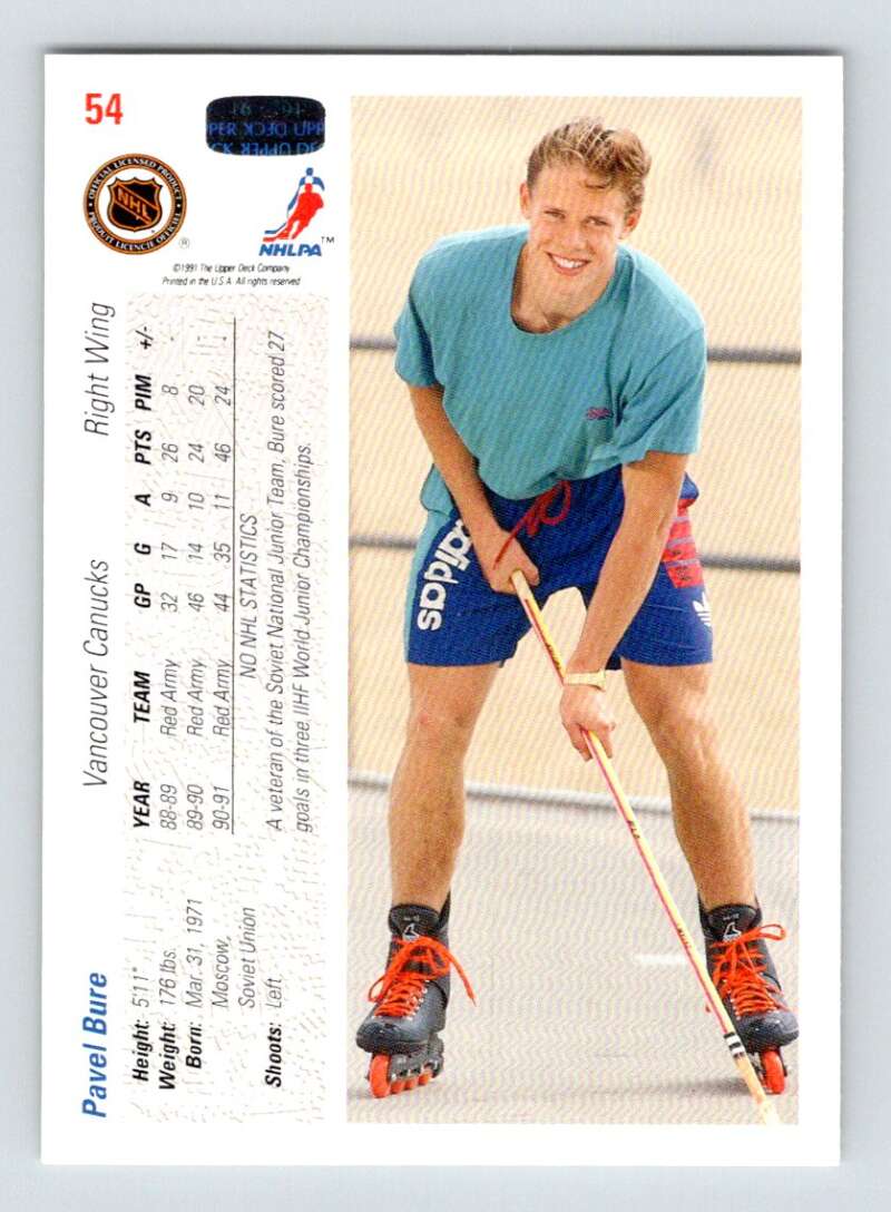 1991-92 Upper Deck #54 Pavel Bure  Vancouver Canucks  Image 2