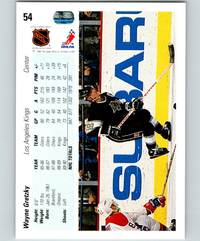 1990-91 Upper Deck Hockey  #54 Wayne Gretzky  Los Angeles Kings  Image 2