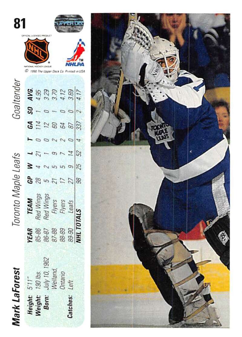 1990-91 Upper Deck Hockey  #81 Mark LaForest  Toronto Maple Leafs  Image 2