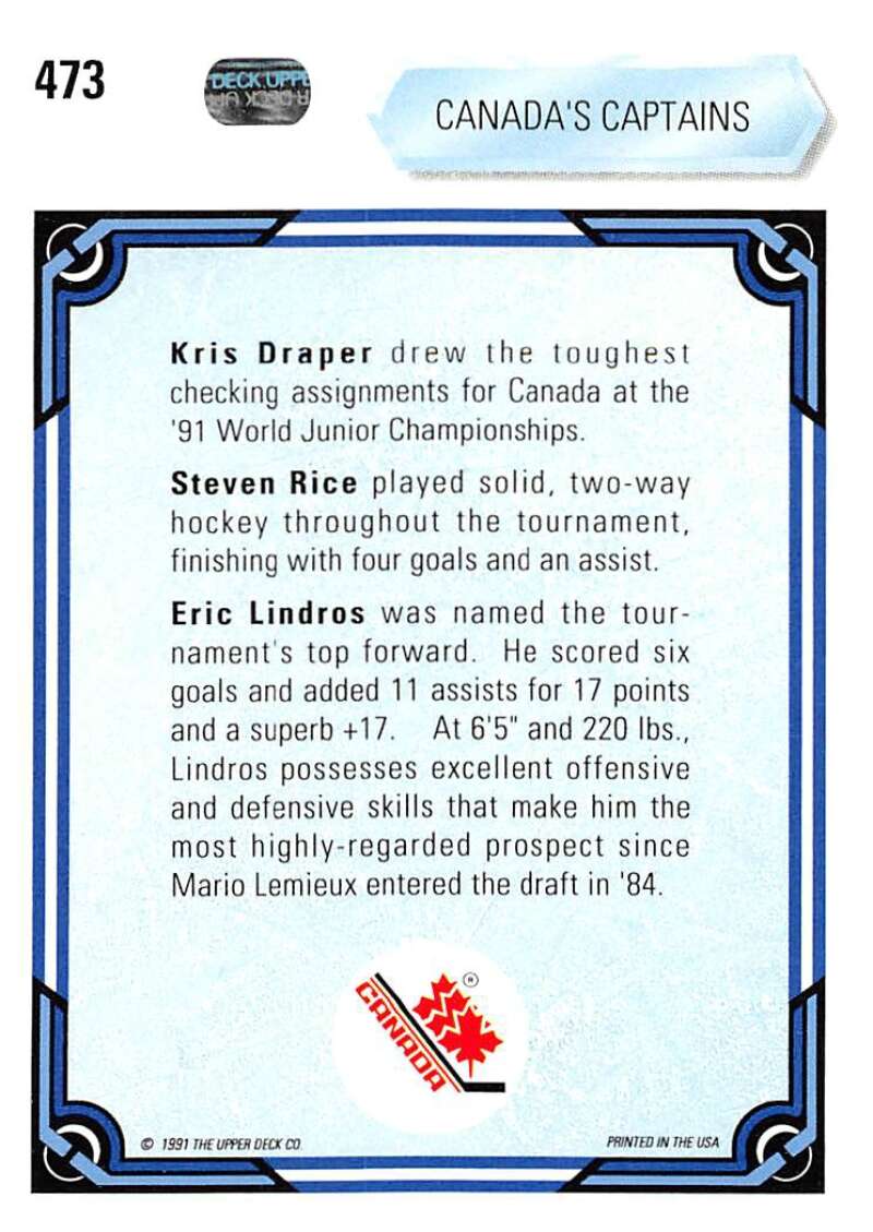 1990-91 Upper Deck Hockey  #473 Eric Lindros/Steve Rice  Philadelphia Flyers  Image 2
