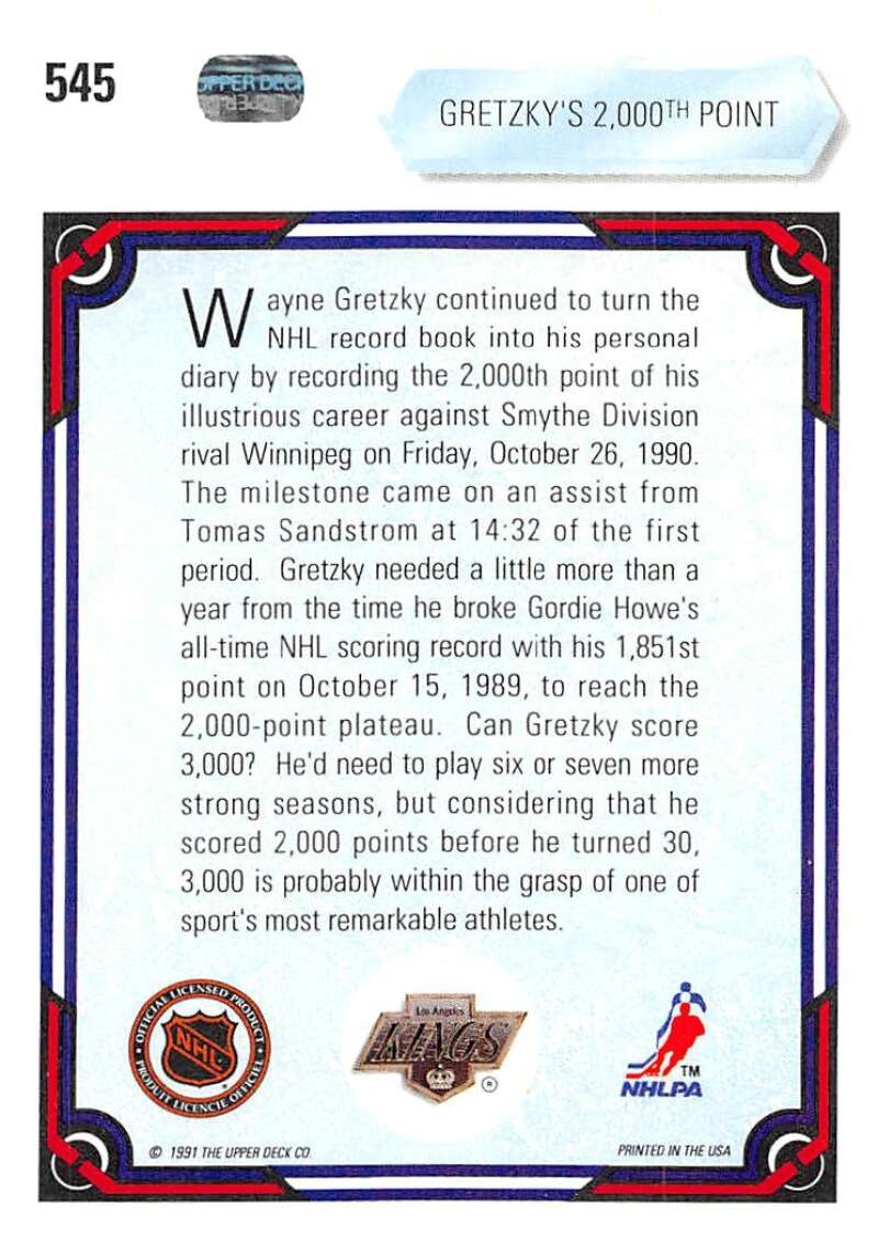 1990-91 Upper Deck Hockey  #545 Wayne Gretzky  Los Angeles Kings  Image 2