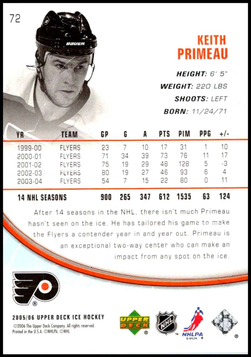 2005-06 Upper Deck Ice #72 Keith Primeau  Philadelphia Flyers  V94853 Image 2