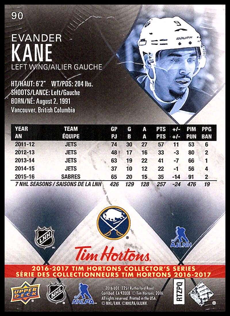 2016-17 Upper Deck Tim Hortons #90 Evander Kane  Buffalo Sabres  Image 2