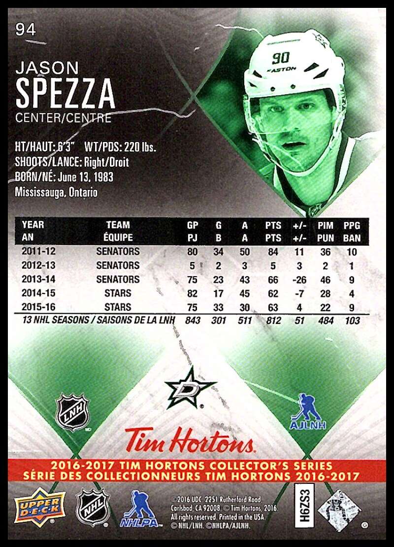 2016-17 Upper Deck Tim Hortons #94 Jason Spezza  Dallas Stars  Image 2