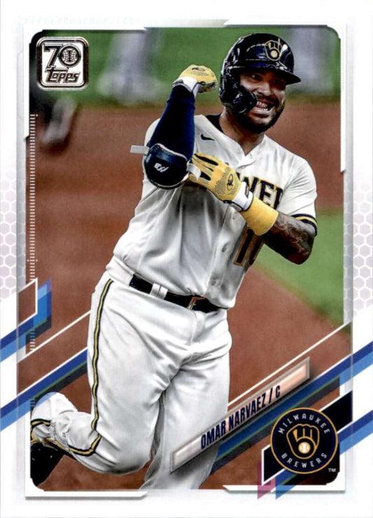 2021 Topps Baseball  #282 Omar Narvaez  Milwaukee Brewers  Image 1