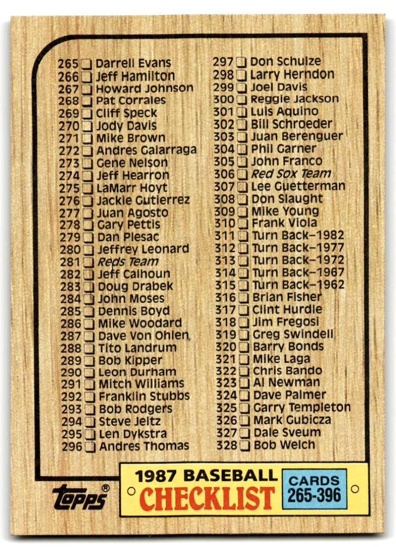 1987 Topps #392 Checklist 265-396 Image 1