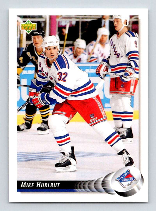 1992-93 Upper Deck Hockey  #448 Mike Hurlbut  RC Rookie New York Rangers  Image 1