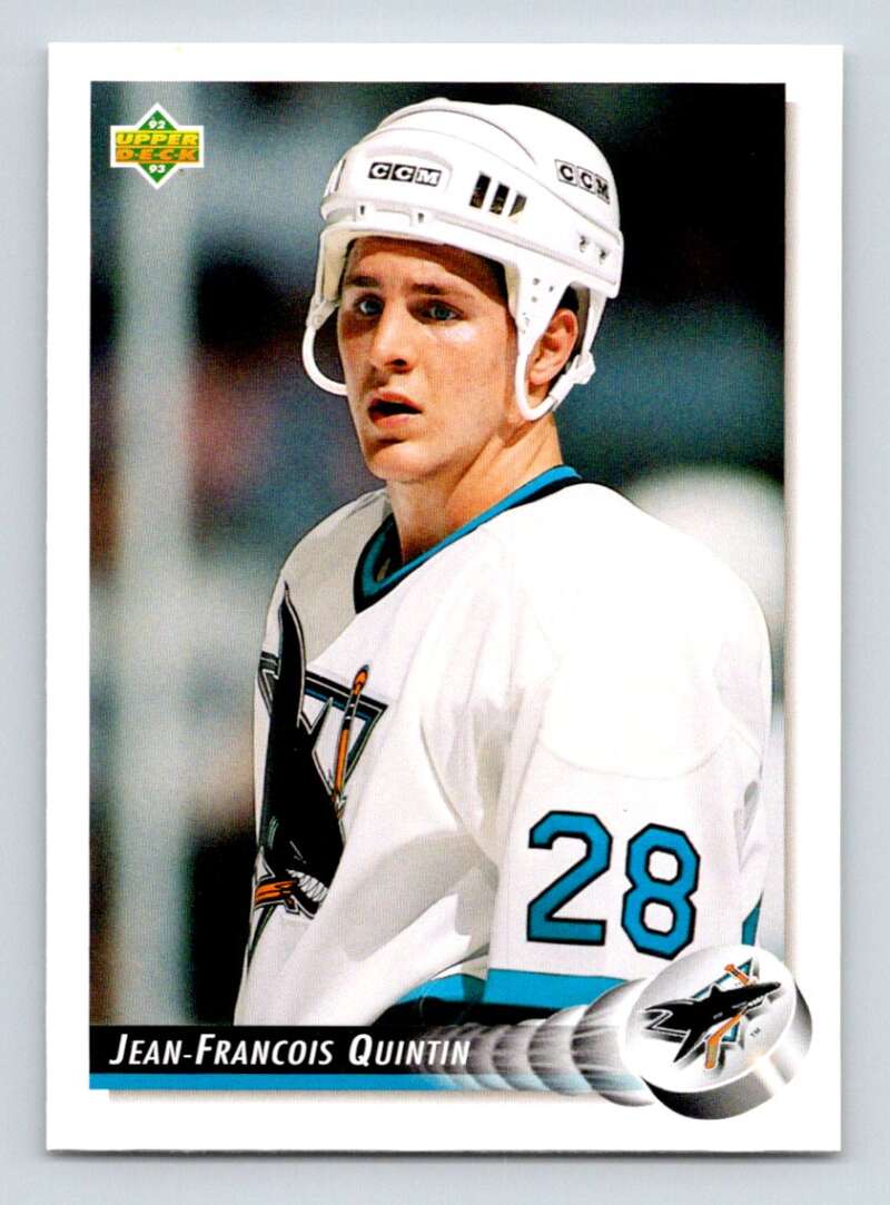 1992-93 Upper Deck Hockey  #483 J.F.Quintin  RC Rookie San Jose Sharks  Image 1