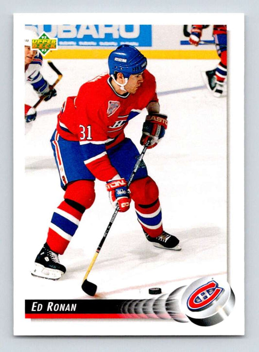 1992-93 Upper Deck Hockey  #491 Ed Ronan  RC Rookie Montreal Canadiens  Image 1