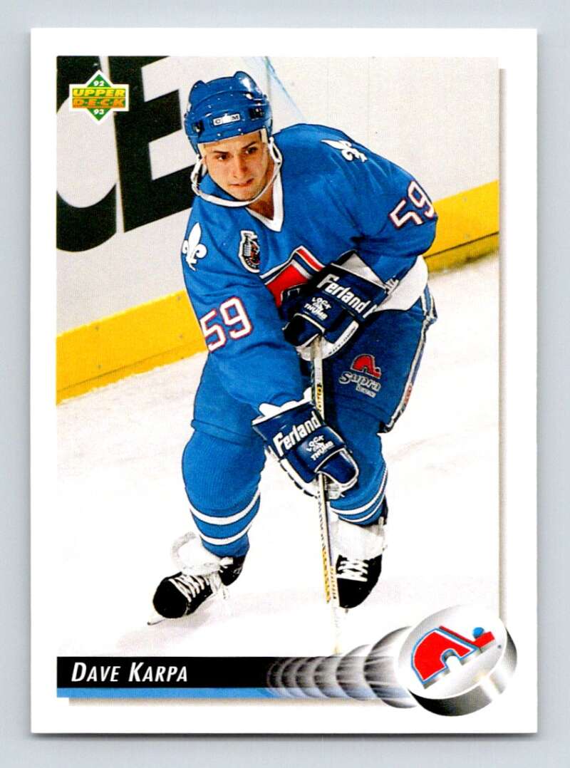 1992-93 Upper Deck Hockey  #517 Dave Karpa  RC Rookie Quebec Nordiques  Image 1