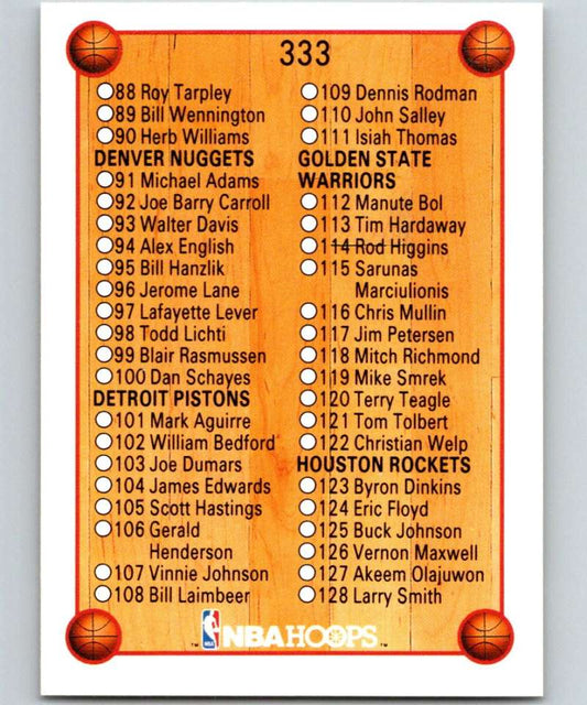 1990-91 Hopps Basketball #333 Checklist 2  SP  Image 1