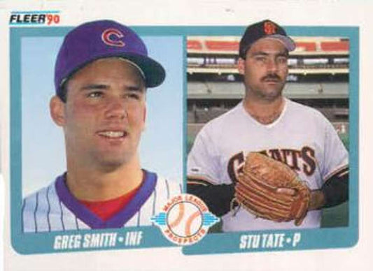 1990 Fleer Baseball #643 Greg Smith/Stu Tate  RC Rookie Cubs/Giants  Image 1