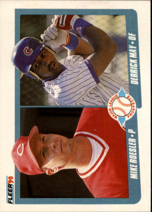 1990 Fleer Baseball #645 Mike Roesler/Derrick May  RC Rookie Reds/Cubs  Image 1