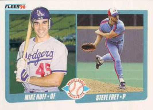 1990 Fleer Baseball #649 Mike Huff/Steve Frey  RC Rookie Dodgers/ Expos  Image 1