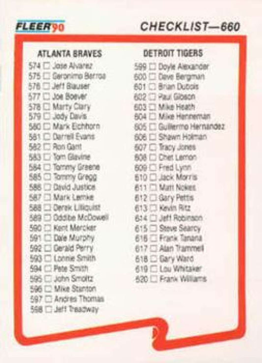 1990 Fleer Baseball #660 Braves/Tigers-Specials/Checklists CL   Image 1