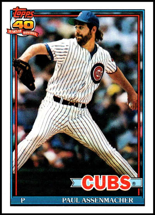 1991 Topps #12 Paul Assenmacher Baseball Chicago Cubs  Image 1