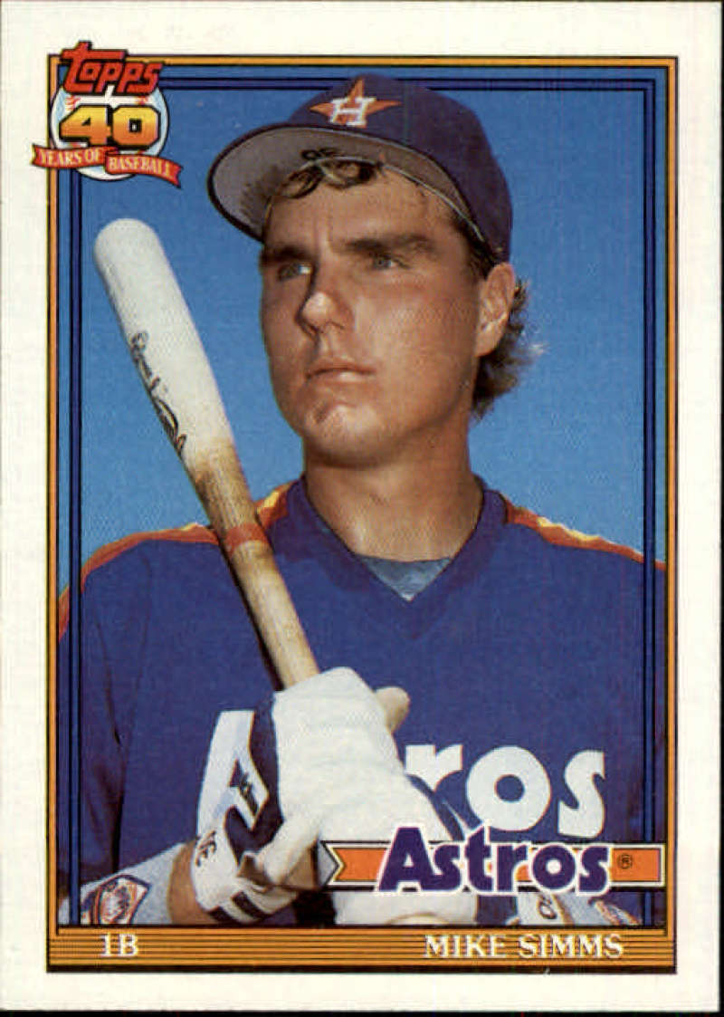 1991 Topps #32 Mike Simms Baseball RC Rookie Houston Astros  Image 1
