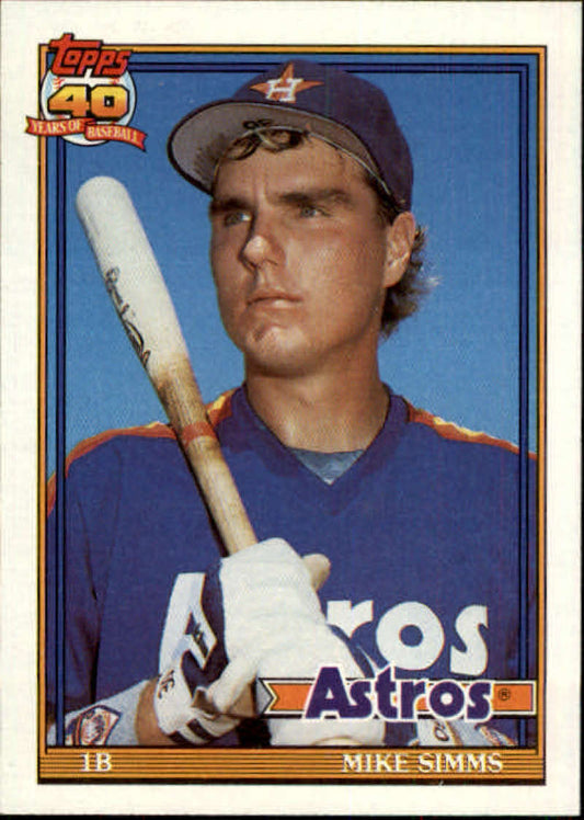 1991 Topps #32 Mike Simms Baseball RC Rookie Houston Astros  Image 1