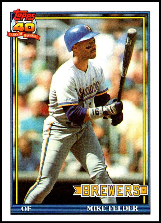 1991 Topps #44 Mike Felder Baseball Milwaukee Brewers  Image 1