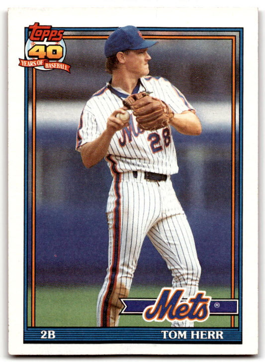 1991 Topps #64 Tom Herr Baseball New York Mets  Image 1
