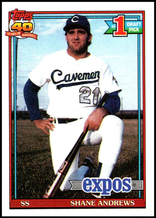 1991 Topps #74 Shane Andrews Baseball RC Rookie Montreal Expos  Image 1