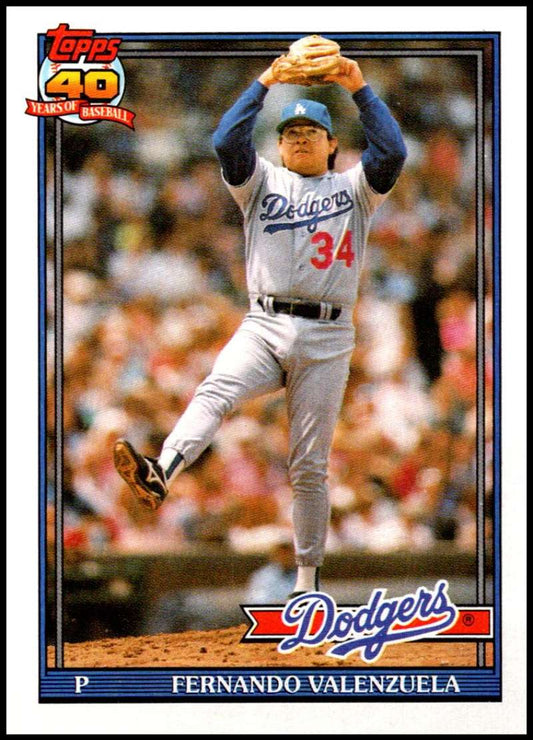 1991 Topps #80 Fernando Valenzuela ERR Baseball Los Angeles Dodgers  Image 1