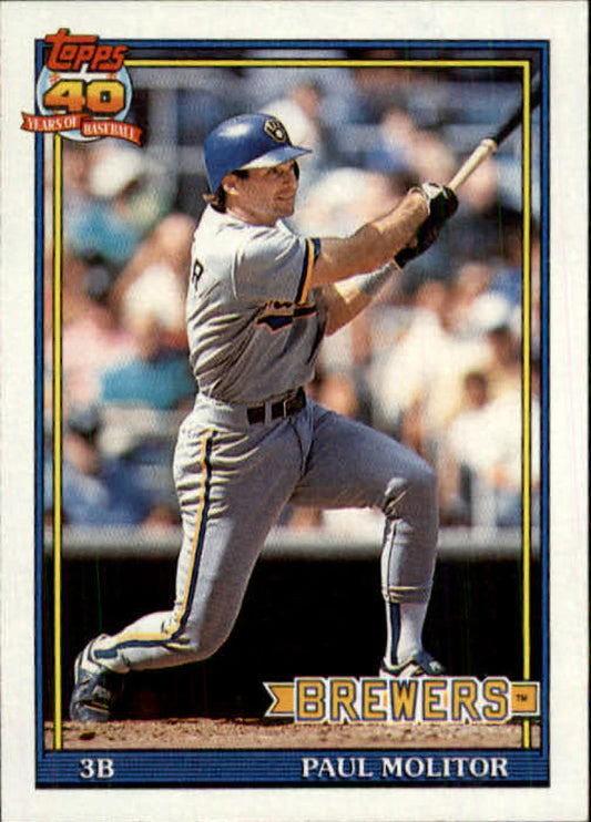 1991 Topps #95 Paul Molitor Baseball Milwaukee Brewers  Image 1