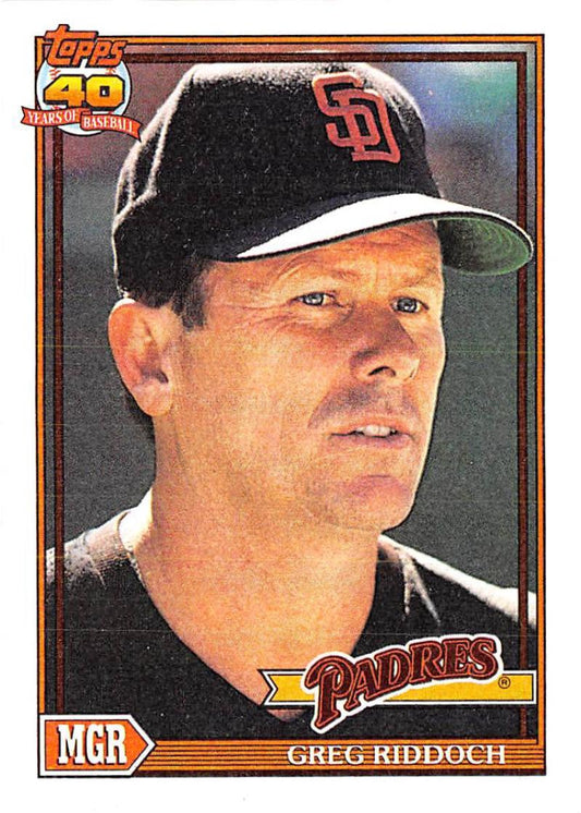 1991 Topps #109 Greg Riddoch MG Baseball San Diego Padres  Image 1