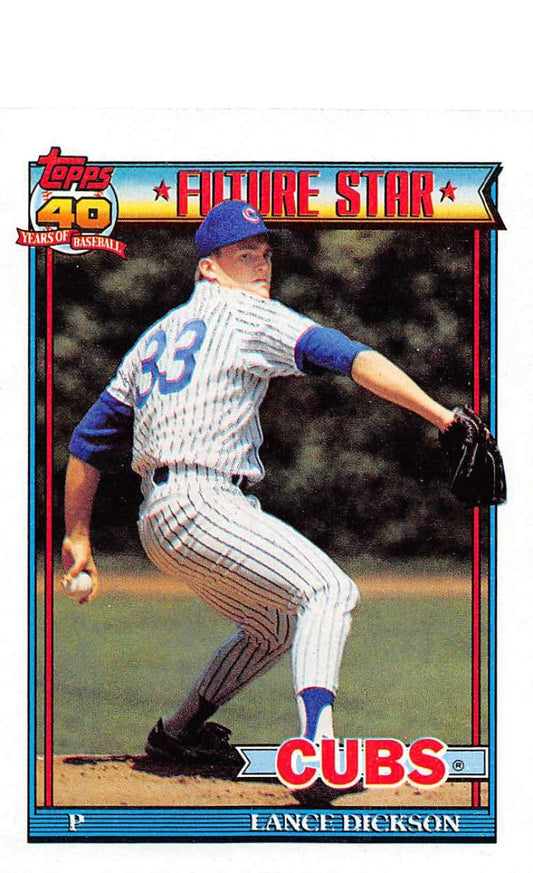 1991 Topps #114 Lance Dickson Baseball RC Rookie Chicago Cubs  Image 1